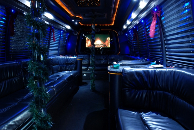 22 - 28 passanger Party Bus with wide screen television and two mini-bars.